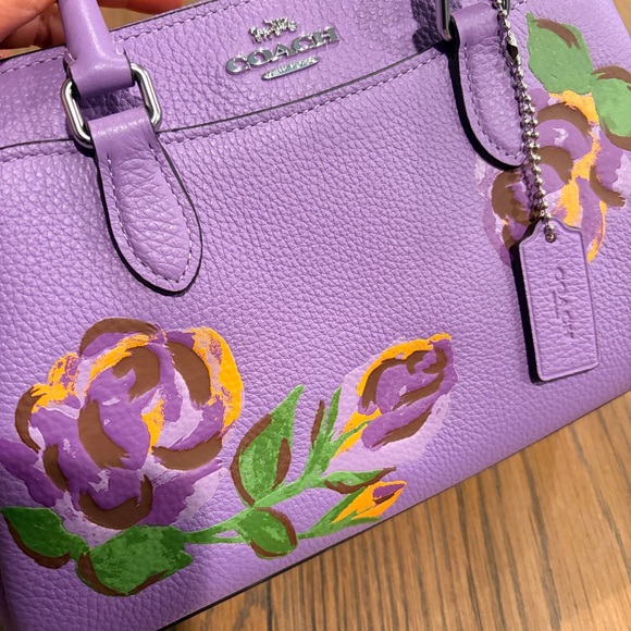 Coach Mini Darcie Carryall Purple Floral Women's Bag new with tag leather - Picture 10 of 10